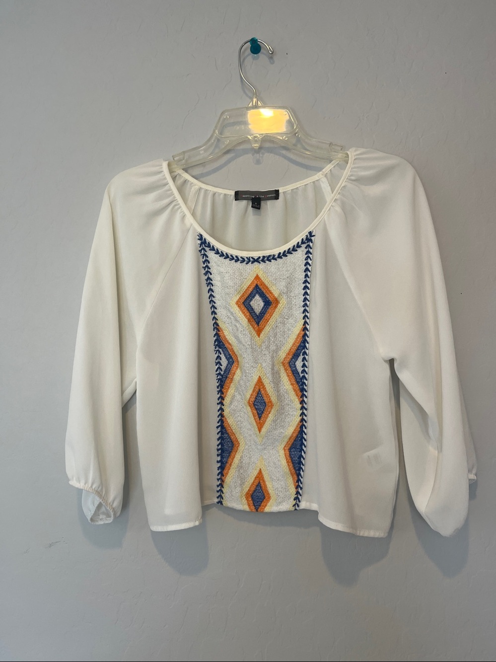 Embroidered front panel Ivory Lightweight Boho Peasant style Crop Top Size S